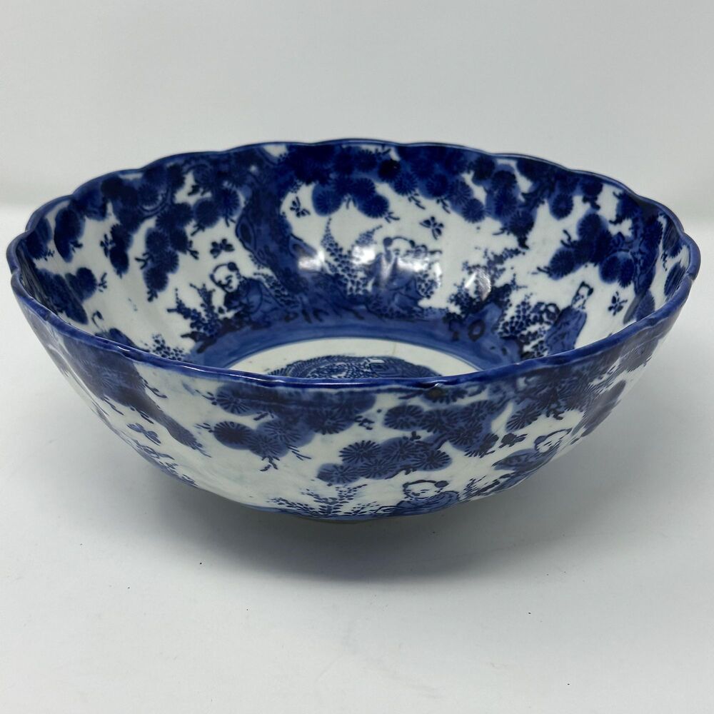 Antique Japanese Blue & White Arita Ware Scalloped Rim Bowl, Meiji Period READ
